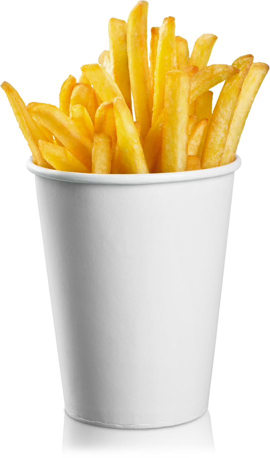 French Fries in a Paper Wrapper on White Background
