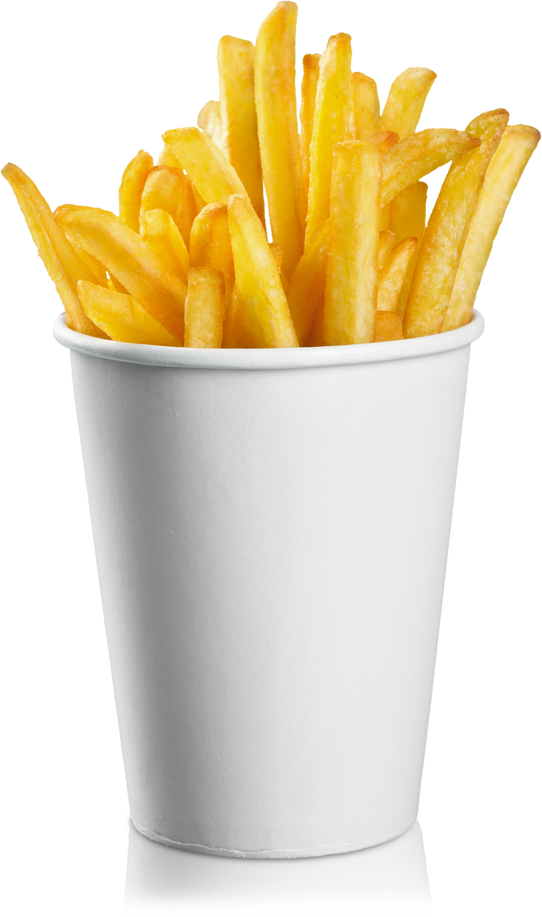 French Fries in a Paper Wrapper on White Background